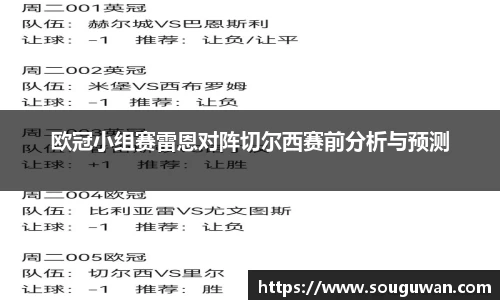 欧冠小组赛雷恩对阵切尔西赛前分析与预测